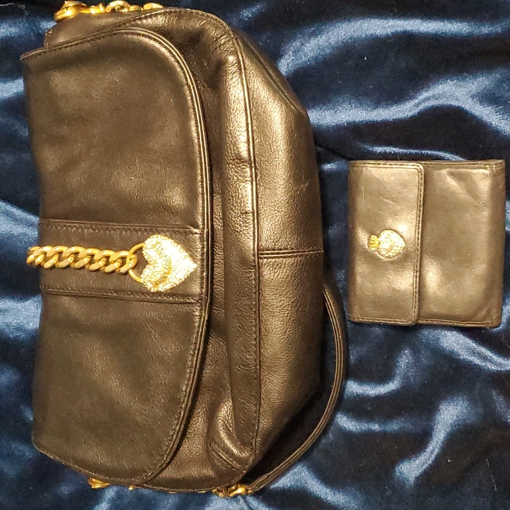 100% AUTHENTIC Y2K- Black leather vintage Juicy couture purse and wallet